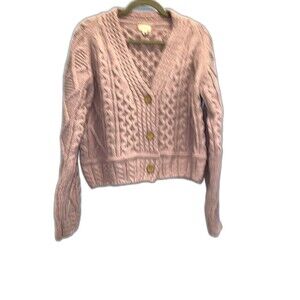 POL Chunky Cable Knit Lavender Cardigan Wood Buttons Softgirl Cottagecore | Sz M